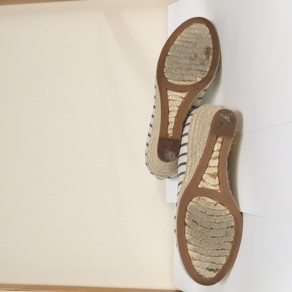 J. Crew sz 5.5 Canvas Espadrille Wedges Flax & Blue Stripe - Picture 4 of 6